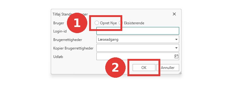 Uniconta: Vinduet Tilføj Standard bruger