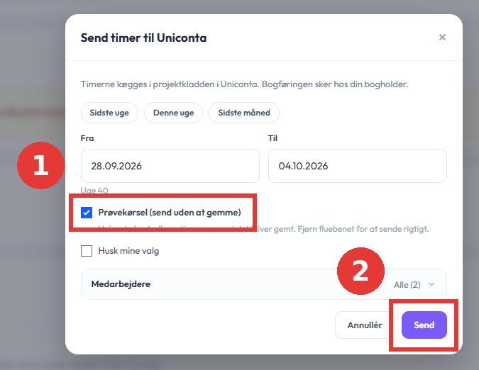 eNoWork: Send timer til Uniconta med prøvekørsel