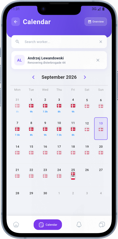 Worker calendar in the company panel
